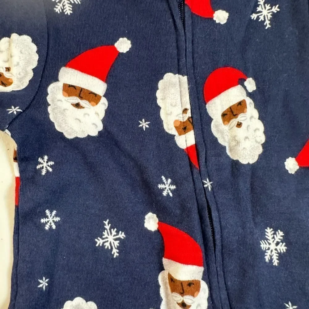 NWT Old Navy Unisex Blue Holiday Christmas Pajamas Dark Face Santa - Size 3-6M